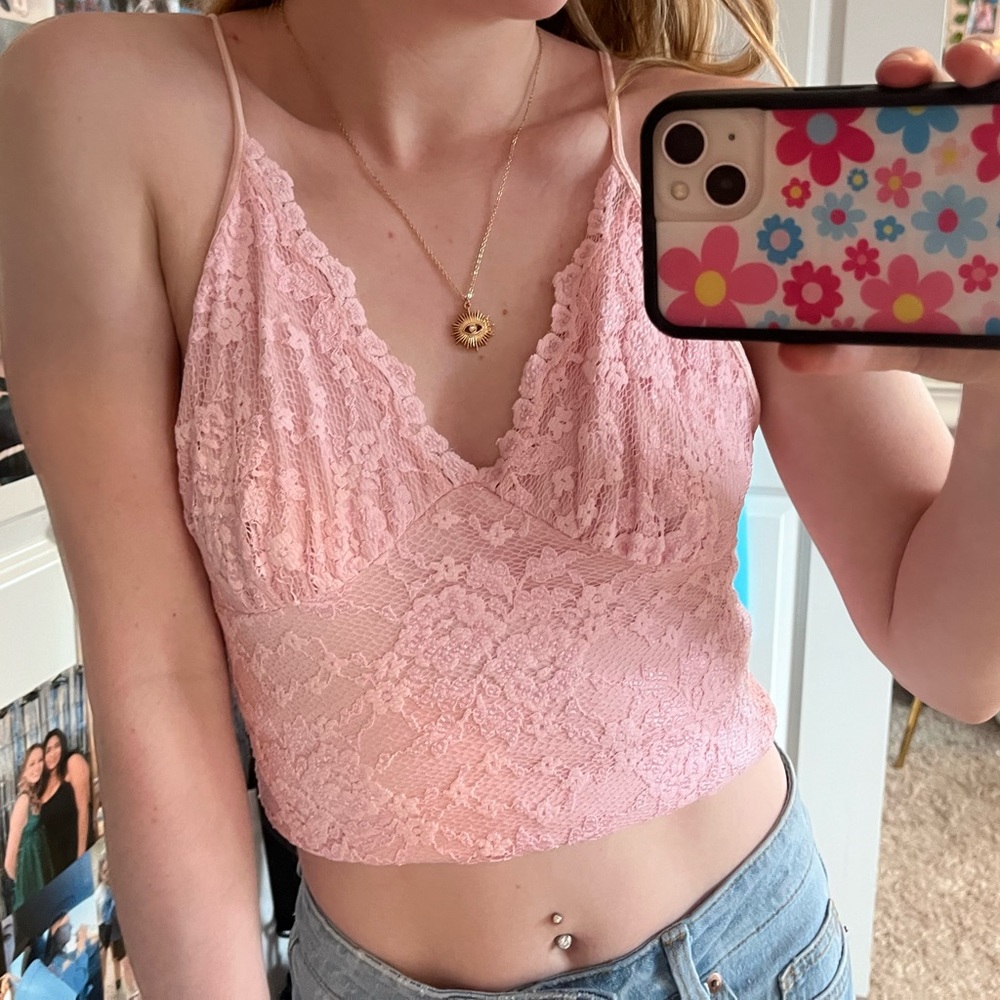 vintage pink lace tank top